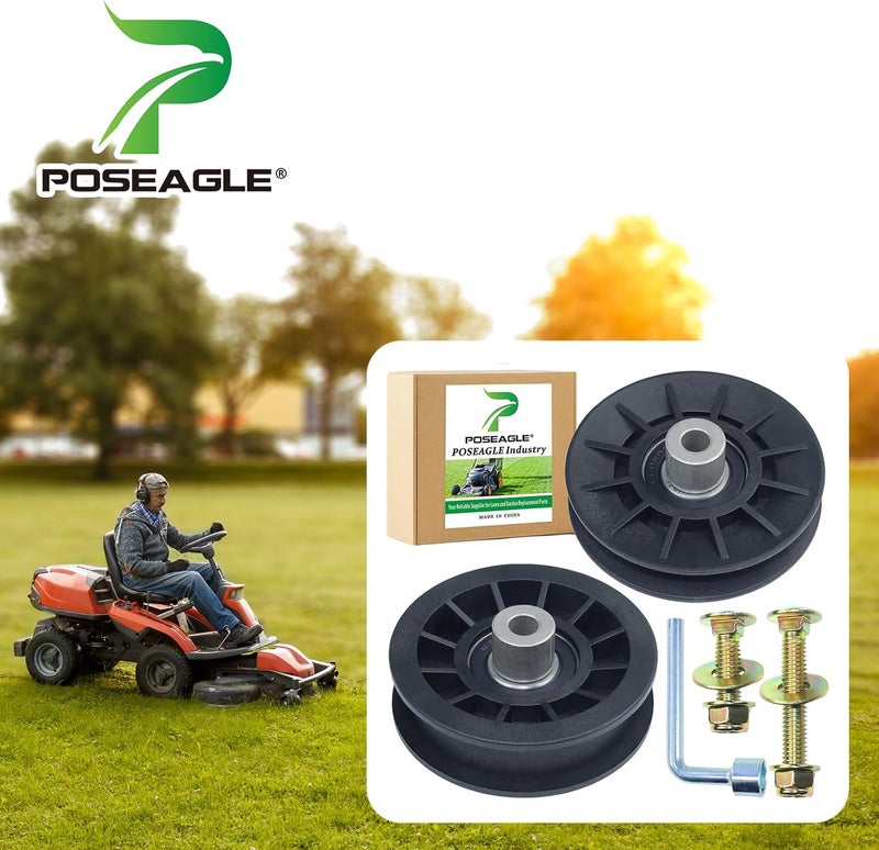 POSEAGLE 532194326 V Groove Idler Pulley with 532194327 Flat Idler Pulley Hardware Kit Replaces 194326 194327 for Husqvarna LTH1538 YTH20K46 YTH2454 LGT2554 YTH24V48LS YT42DXLS YT48DXLS Lawn Tractors - Image 2